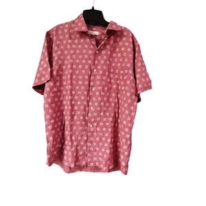 Peter Millar Current Red White Patterned Pure Linen S/S Button Front
